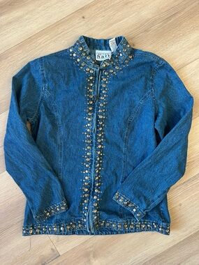 Keren Hart Studded Denim Jacket – Vintage Style Embellished Jean Jacket (Size L)